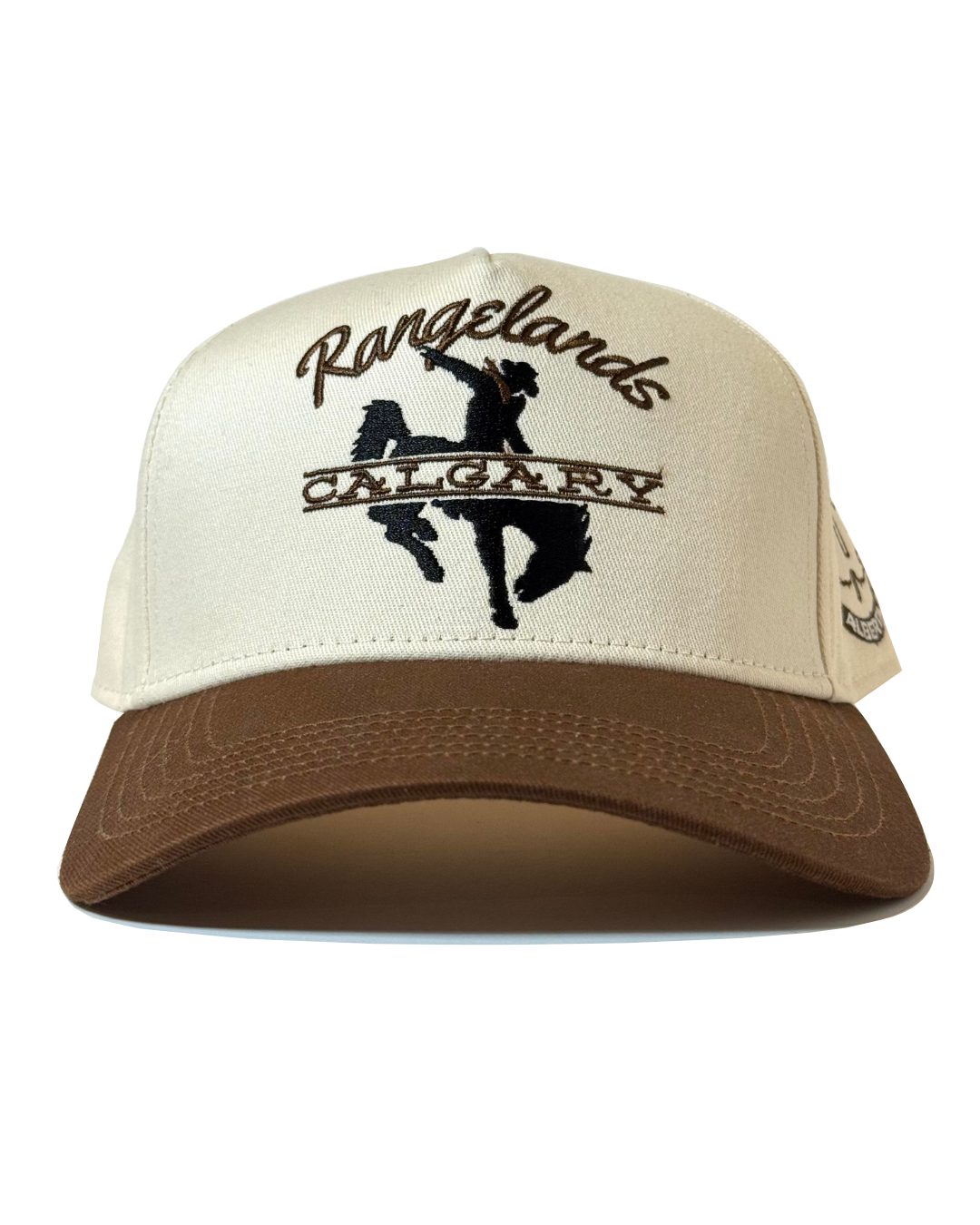Highwayman Hat front panel with embroidered bronc rider and Calgary text
