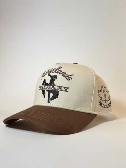 Highwayman hat front panel bronc rider logo with side panel highway 1 logo