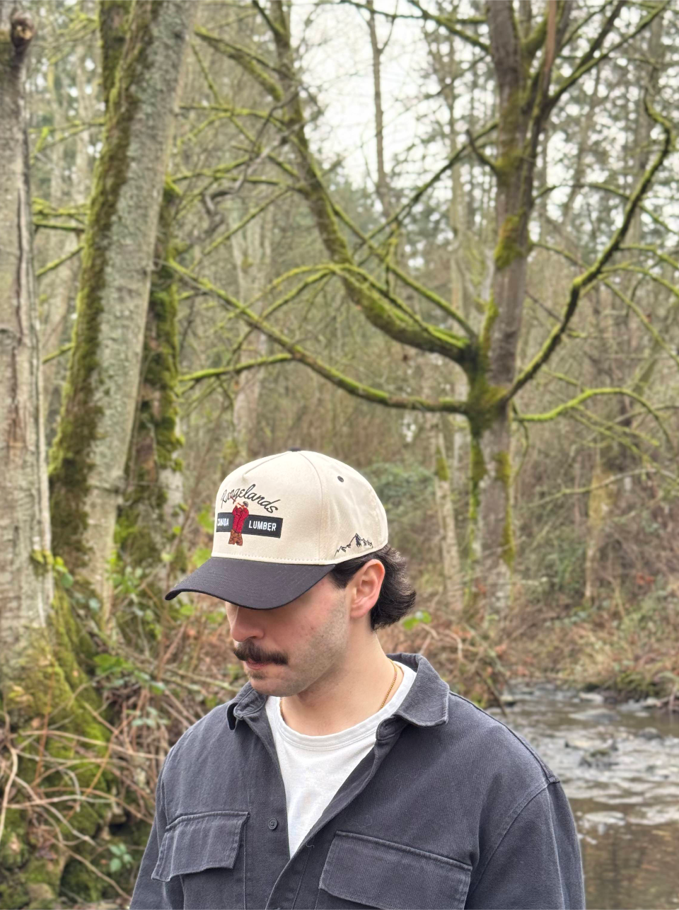 Lumberjack hat worn in forest setting